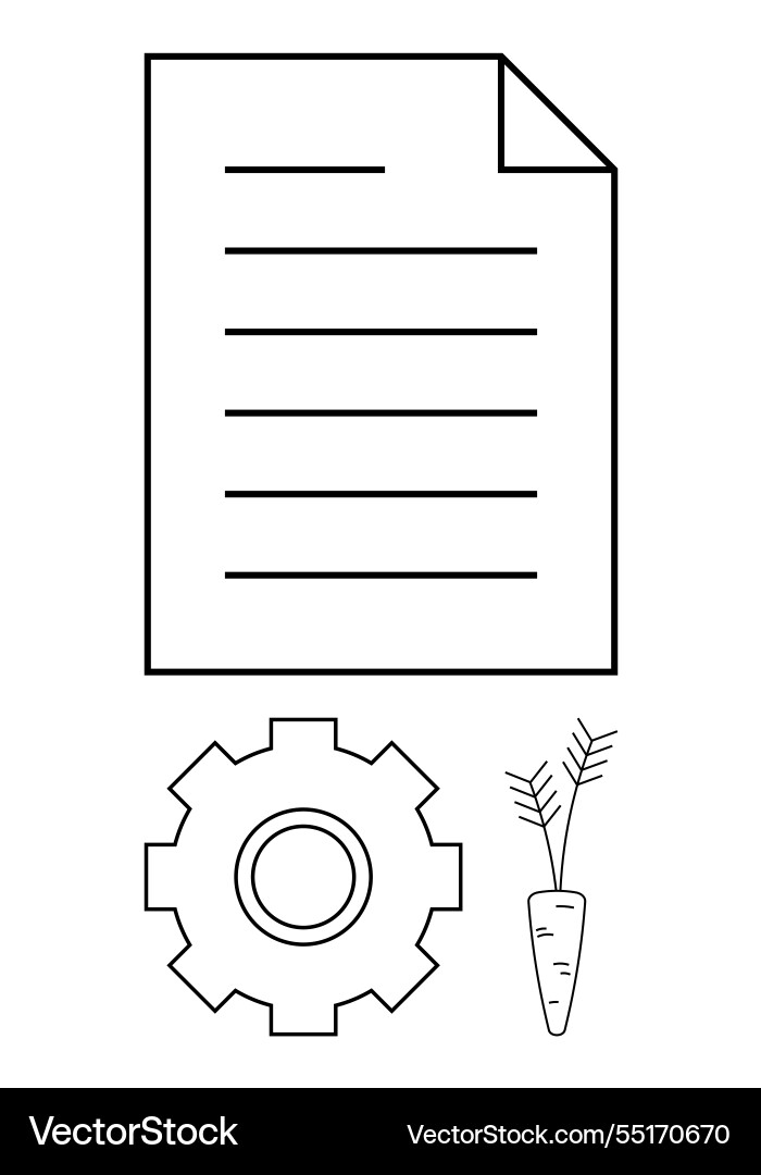 Document with gear and carrot representing Document with gear and carrot representing vector image