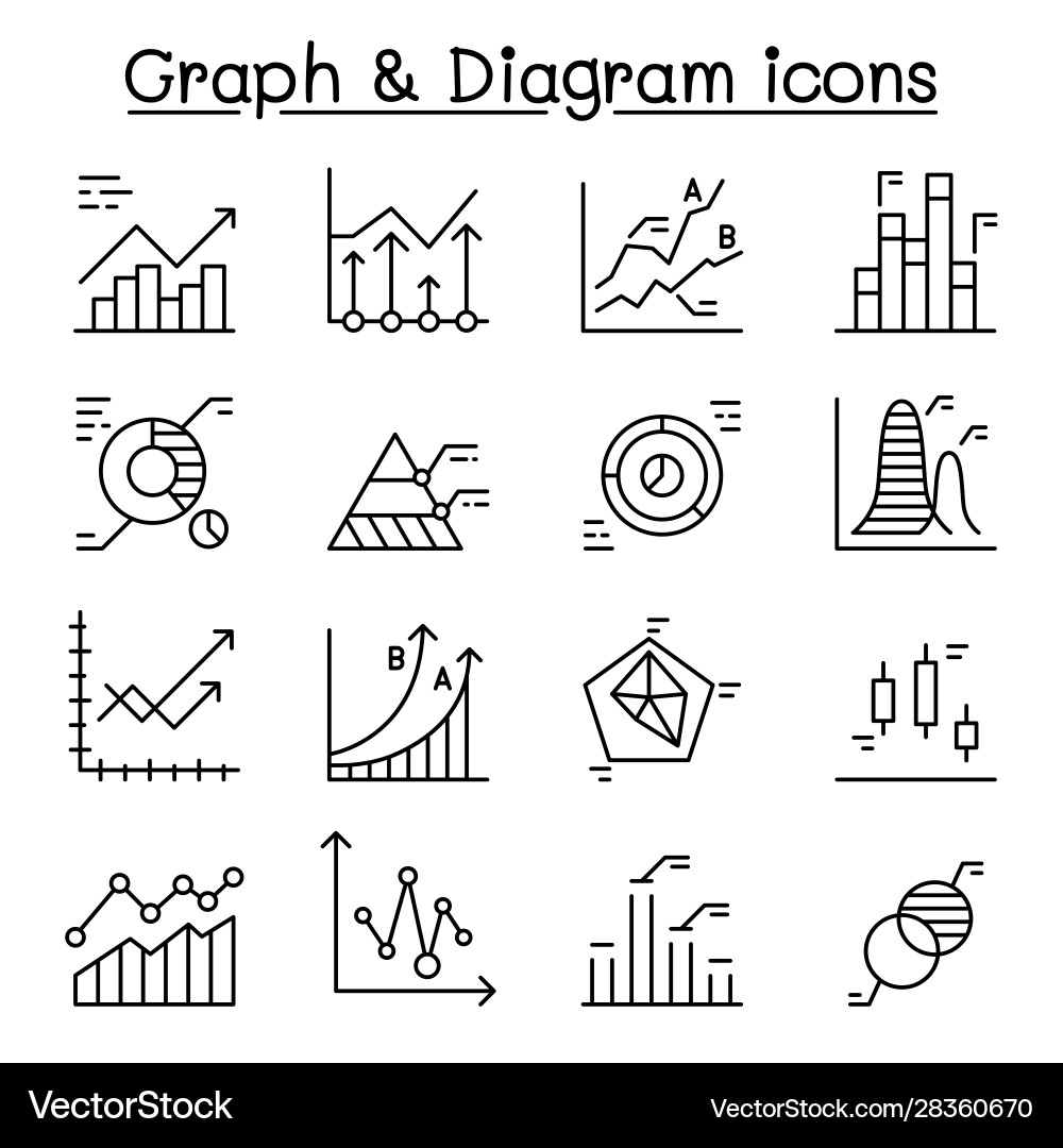 Graph diagram chart icons set in thin line style Graph diagram chart icons set in thin line style vector image