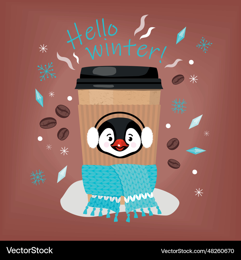 Hallo Winter Pinguin und Schalkarte Vektorbild