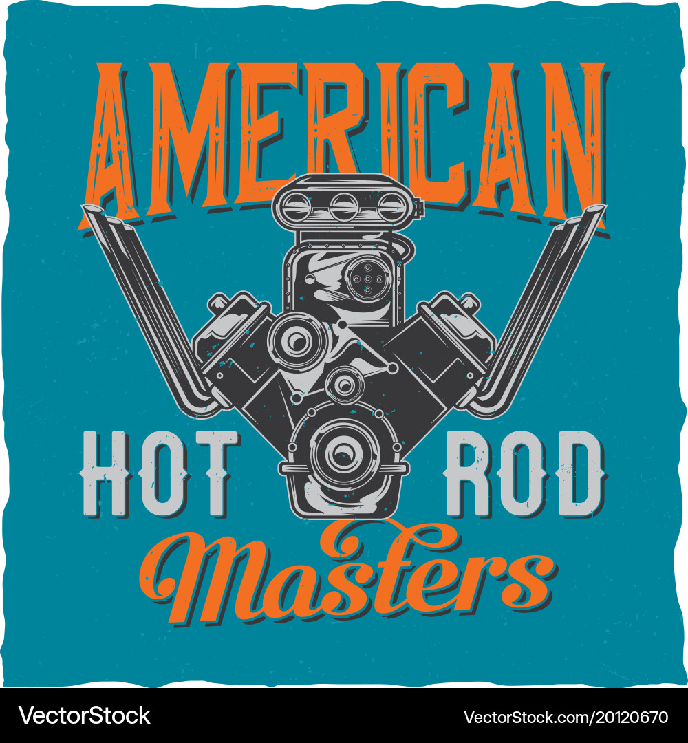 Hot Rod Engine Label Royalty Free Vector Image