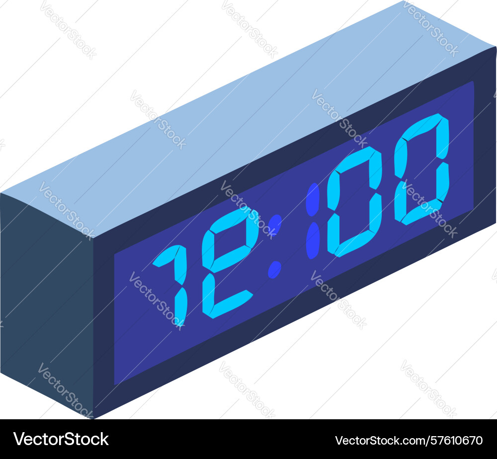 Isometric digital clock displaying twelve oclock vector image