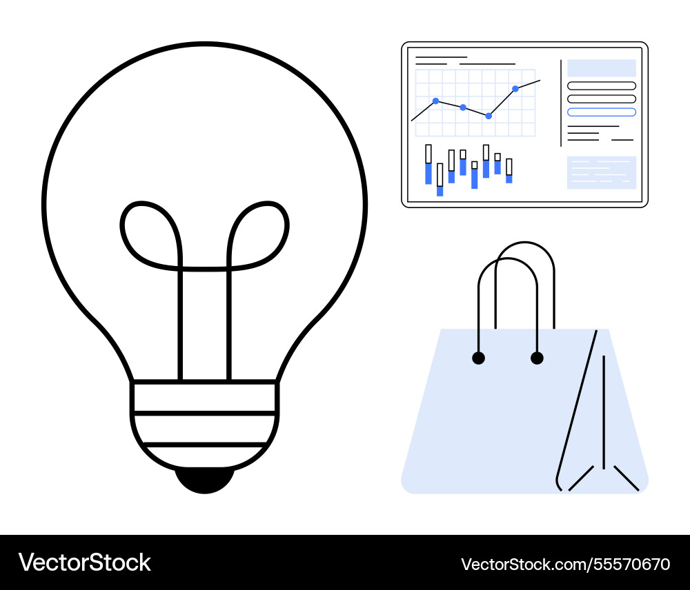 Light bulb idea shopping bag and data chart Light bulb idea shopping bag and data chart vector image