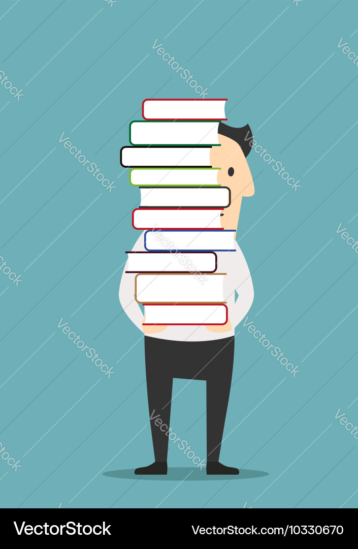 Man Carrying Books Stack Vector Image