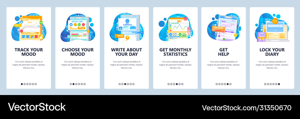 Mood tracker website and mobile app onboarding Vector Image
