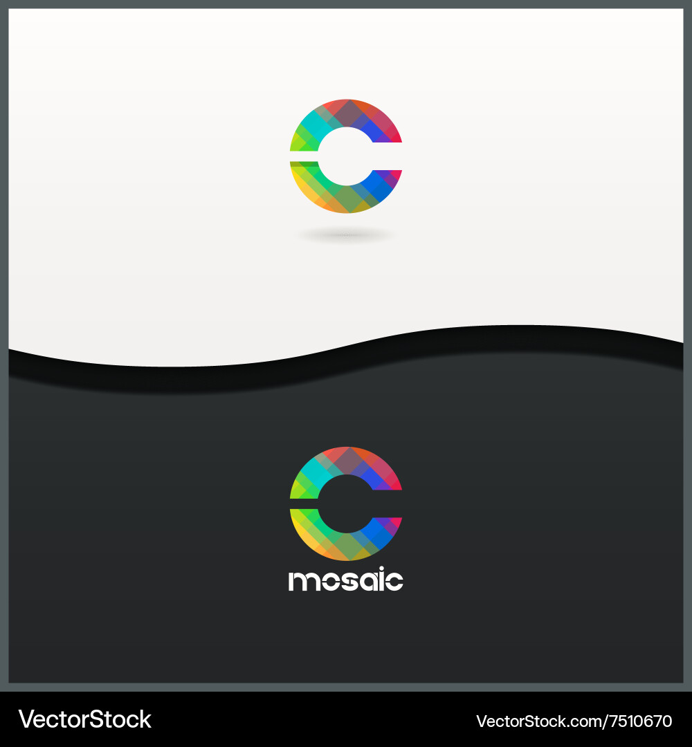 Mosaic C Logo Set - Colorful Letter C Icon Vector Image