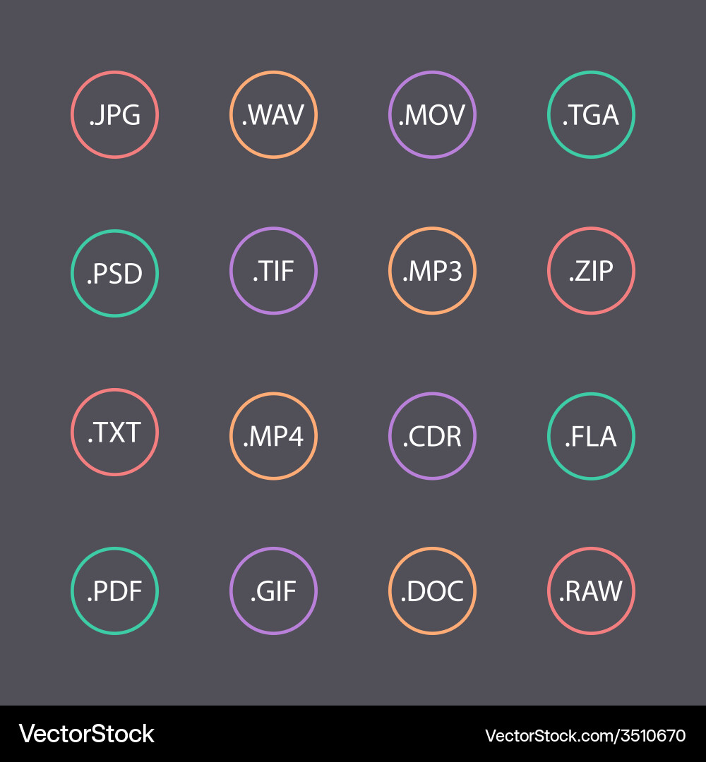 Multicolored set of document file formats Vector Image