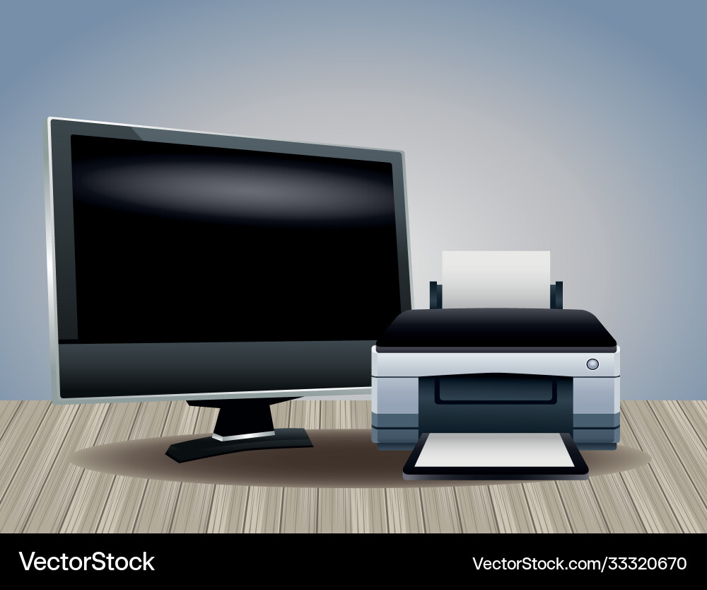 Printer hardware machine and monitor computer Printer hardware machine and monitor computer vector image