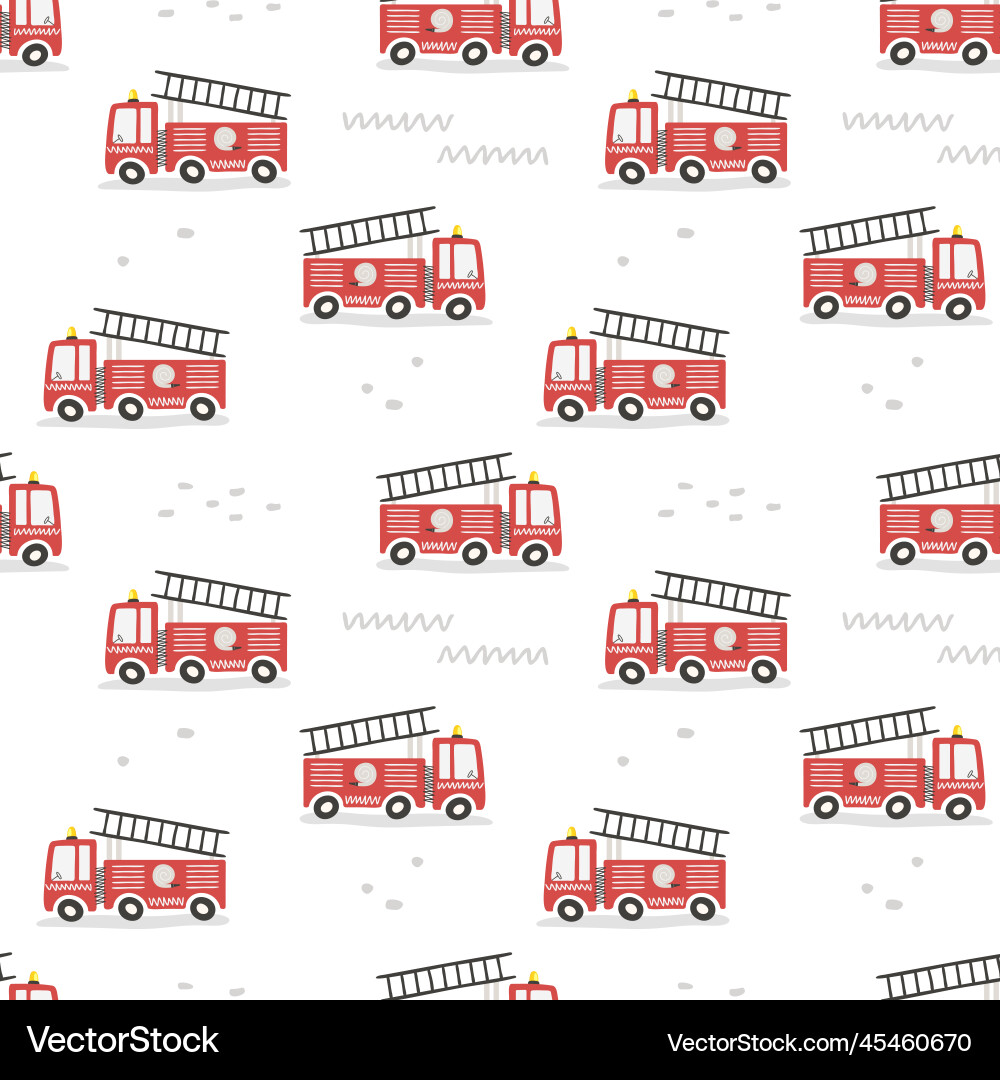 Seamless pattern with cute cartoon fire engines Seamless pattern with cute cartoon fire engines vector image