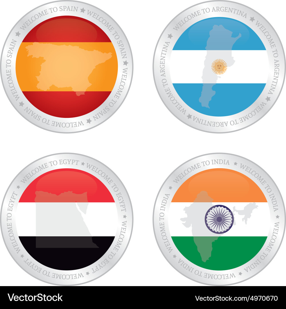 Set labels with different flags vector image