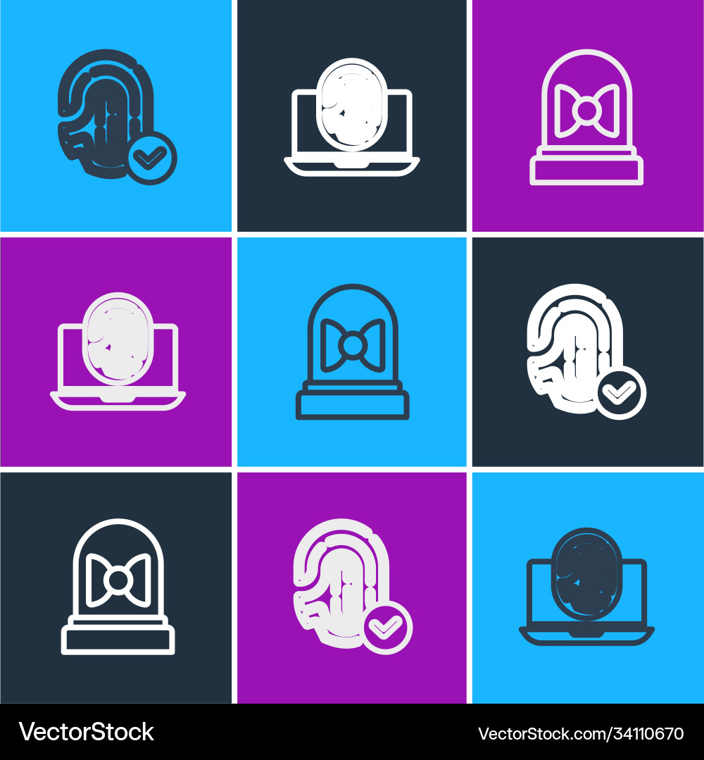 Set line fingerprint motion sensor and laptop Vector Image