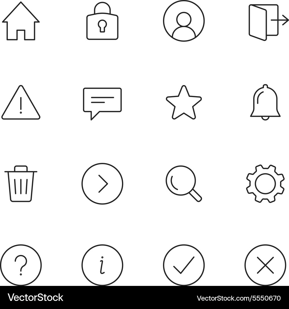 Thin Line Interface Icons - UI Kit vector image