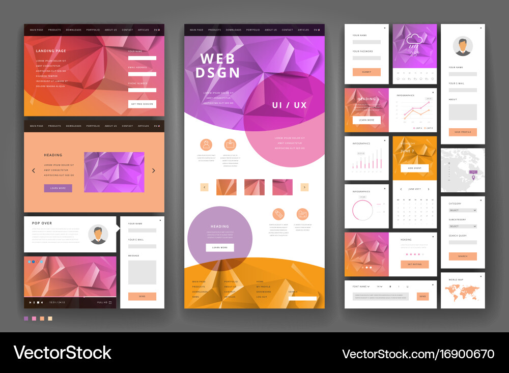 Website template design with interface elements vector image