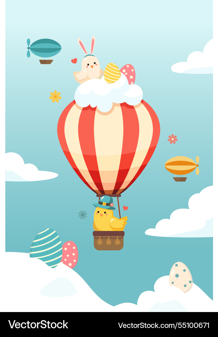 Baby chicks and the hot air balloon for easter Baby chicks and the hot air balloon for easter vector image