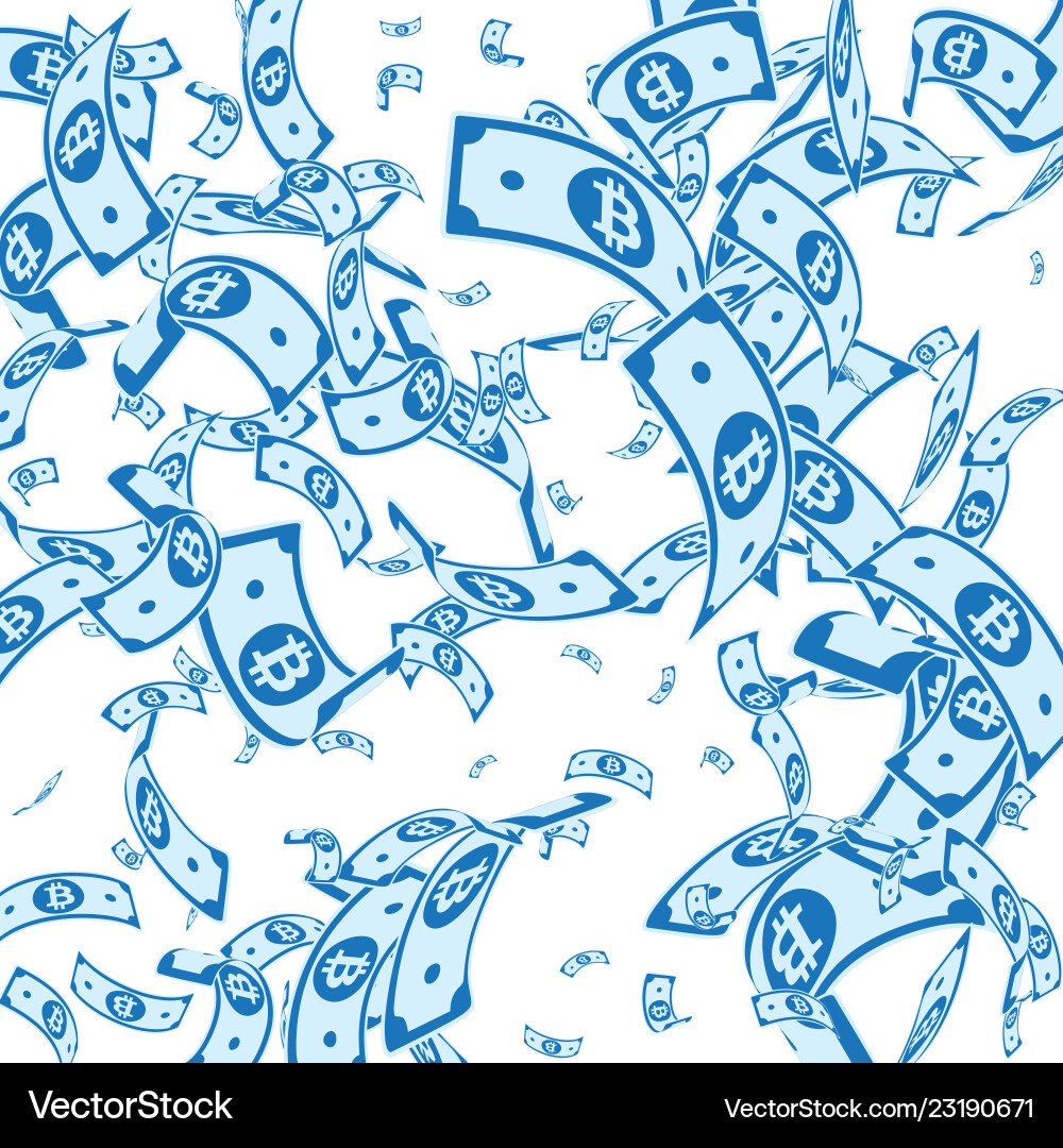 Bitcoin internet currency notes falling random b Vector Image