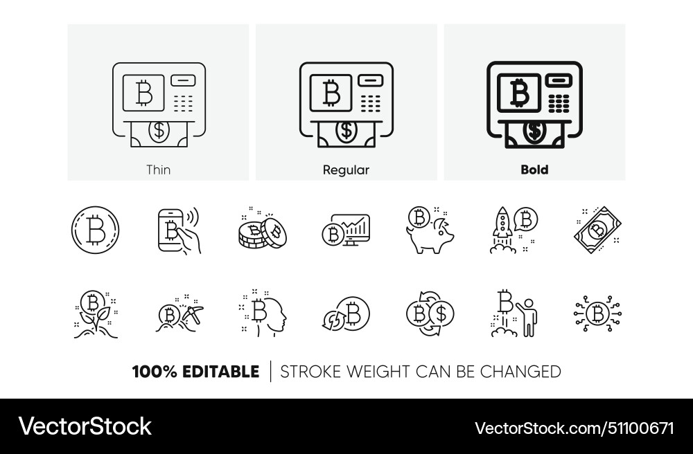 Bitcoin line icons blockchain crypto ico Vector Image