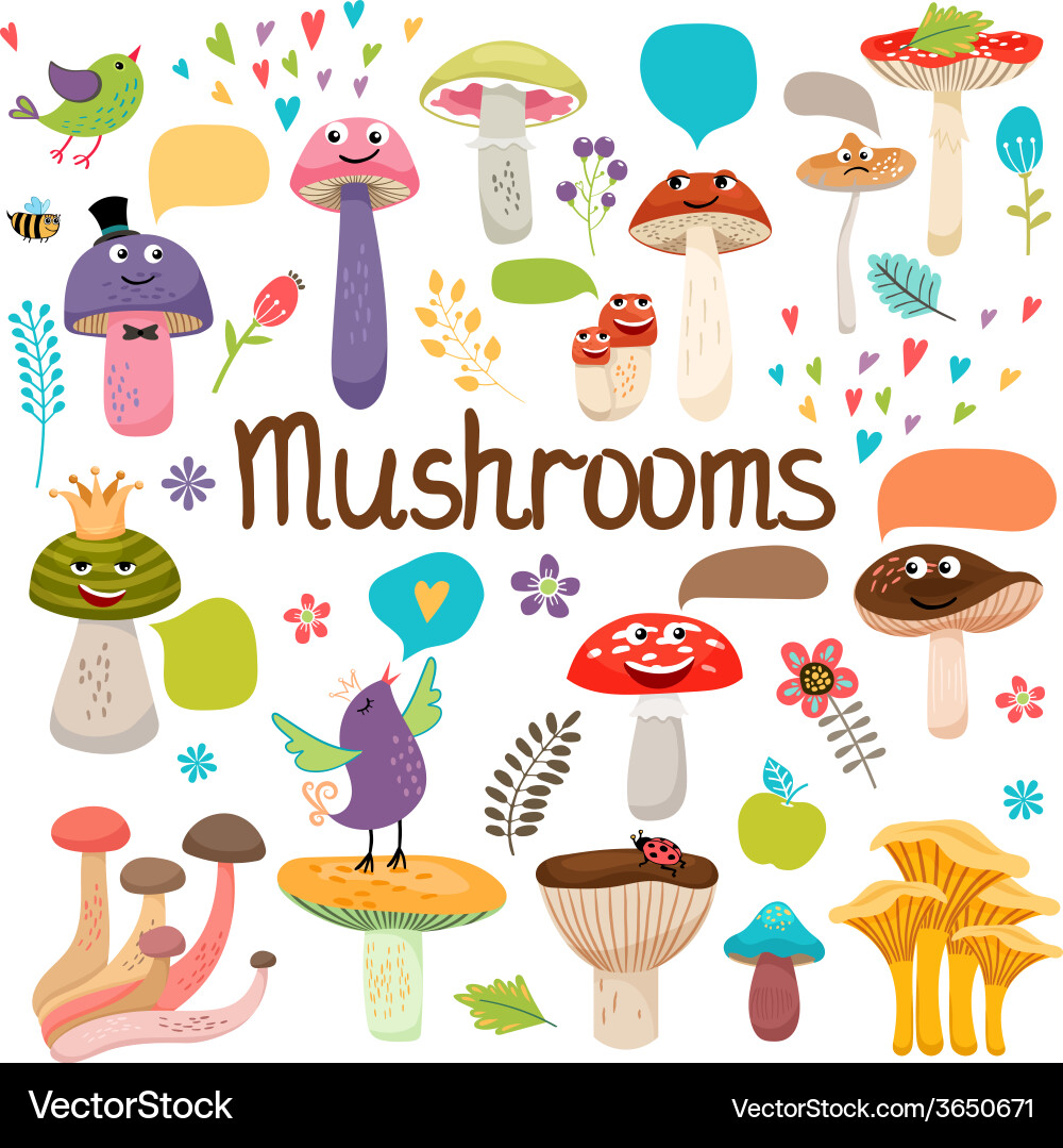 Charming Mushroom Characters Vector Image