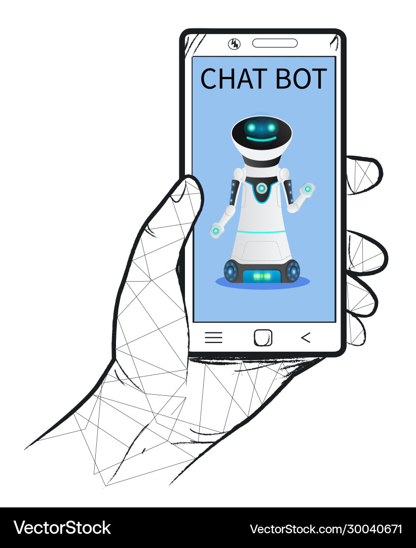 Chat bot in mobile phone application robot Chat bot in mobile phone application robot vector image