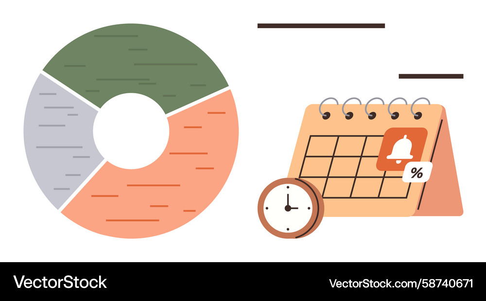 Circular chart and calendar with clock Circular chart and calendar with clock Vector Image