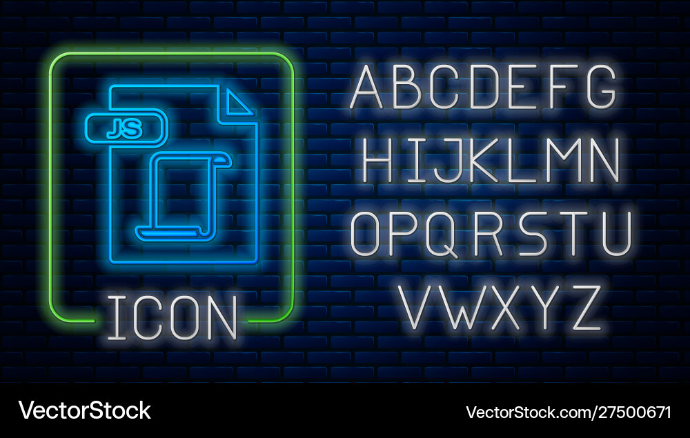 Glowing neon js file document download button Glowing neon js file document download button Vector Image