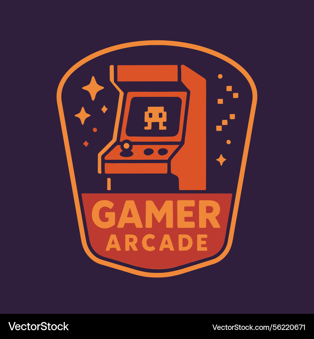 Retro arcade game machine badge design with stars vector image