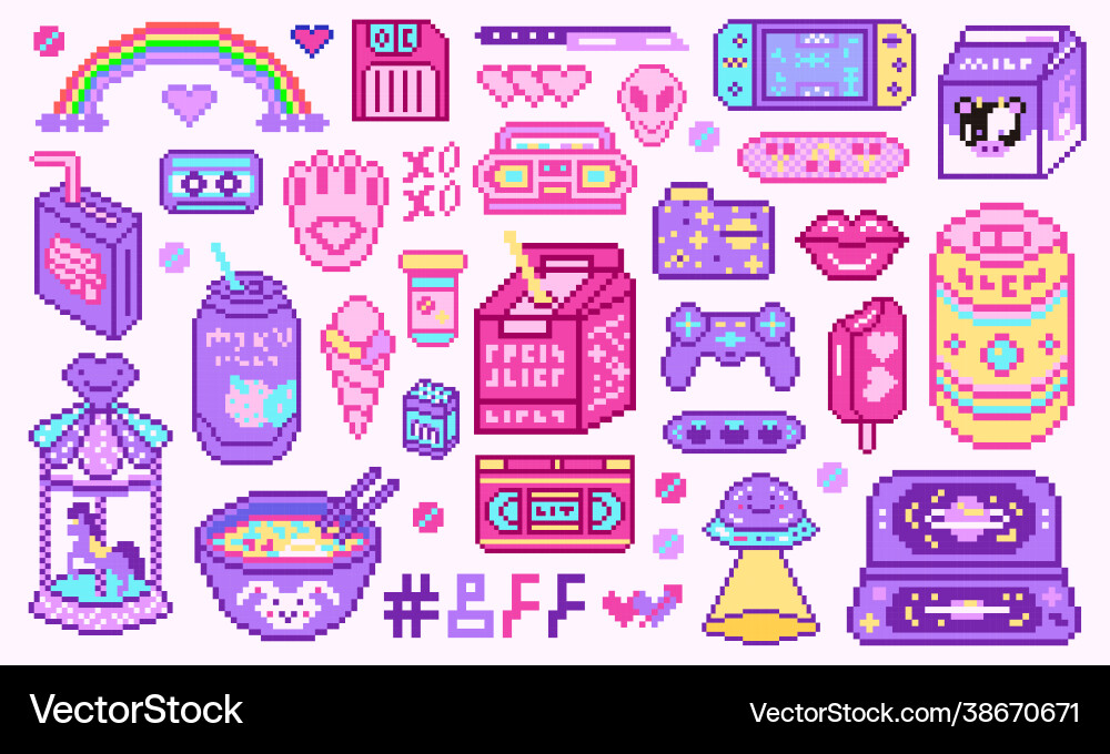 Retro Pixel Art Objects vector image