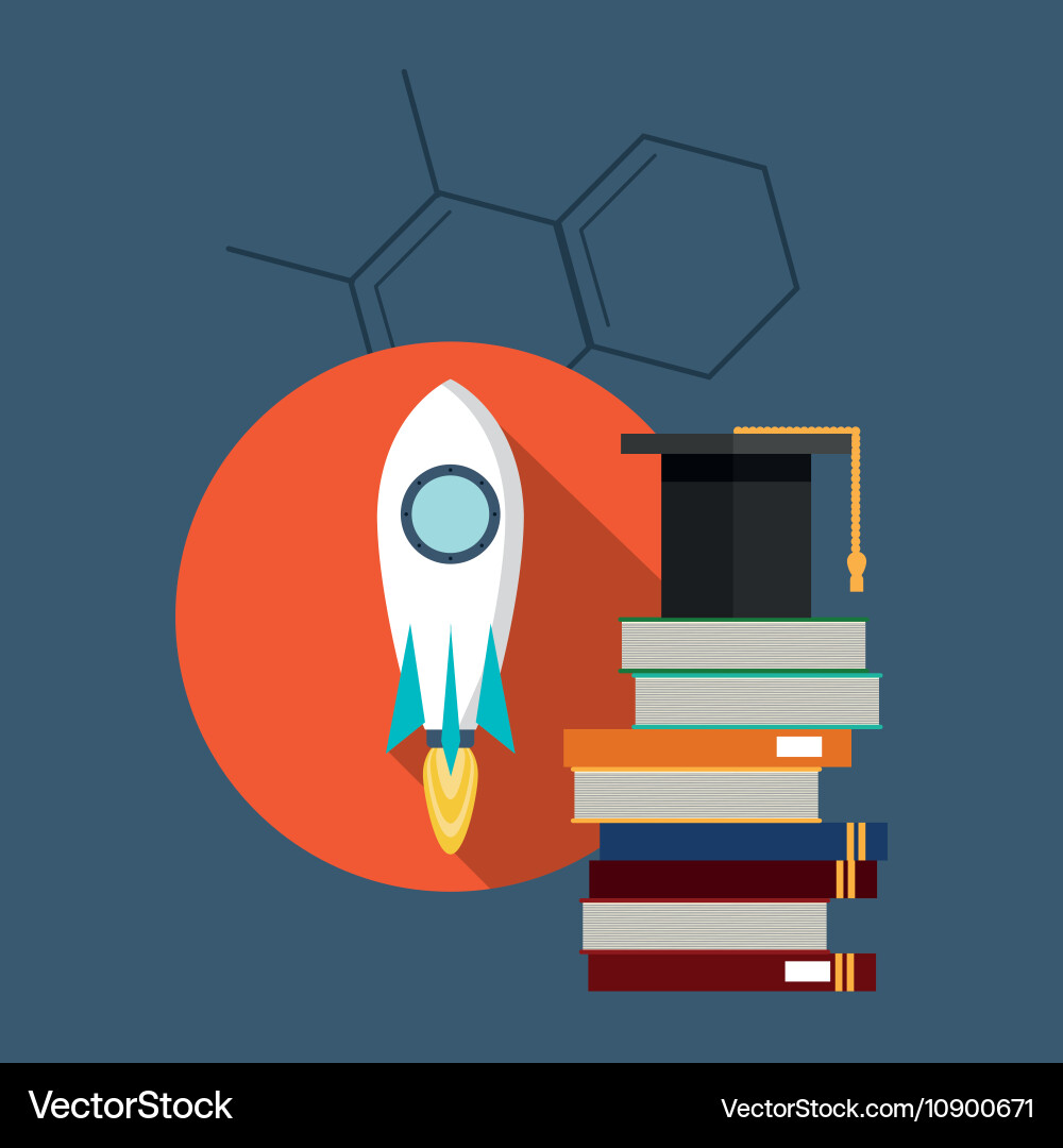 Rocket with science related icons image Vector Image