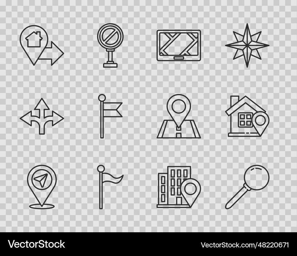 Set line location push pin gps device with map Set line location push pin gps device with map vector image