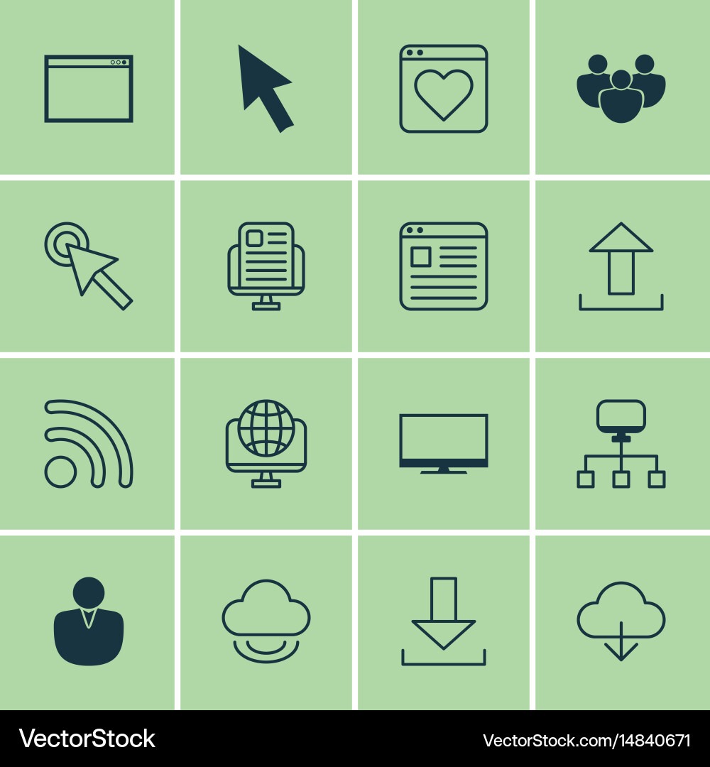 Set of 16 world wide web icons includes website vector image