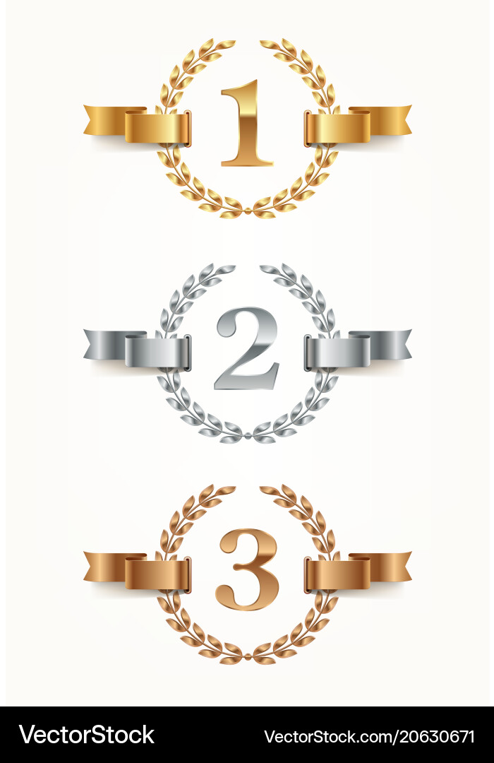 Set of rank emblems - gold silver bronze Vector Image