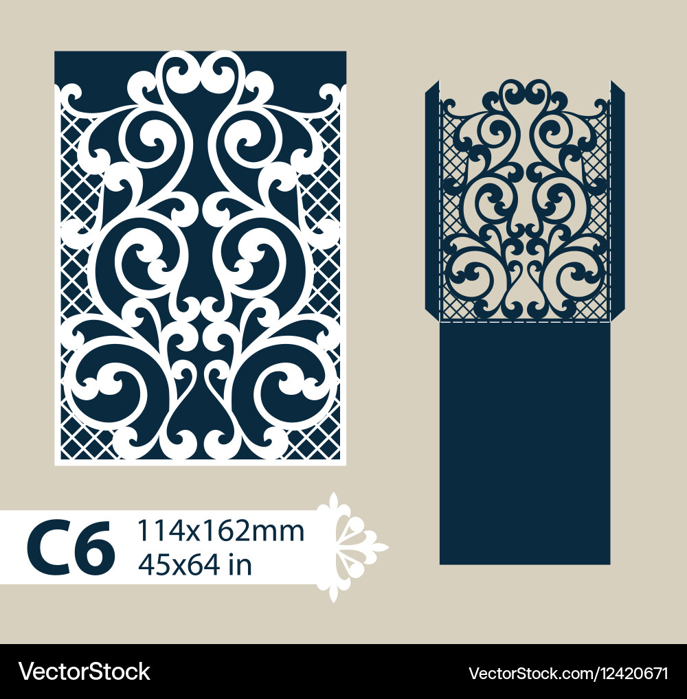 Template envelope with carved openwork pattern vector image