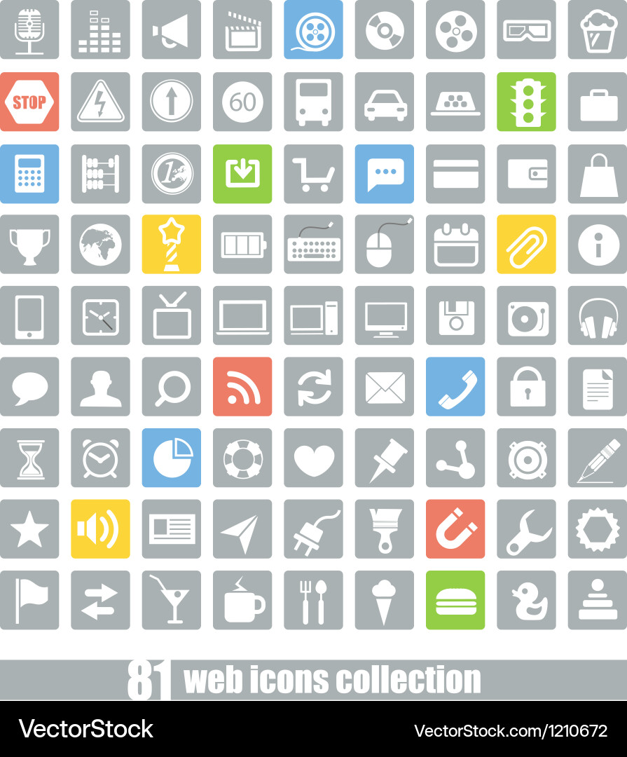 81 web application icons collection Vector Image