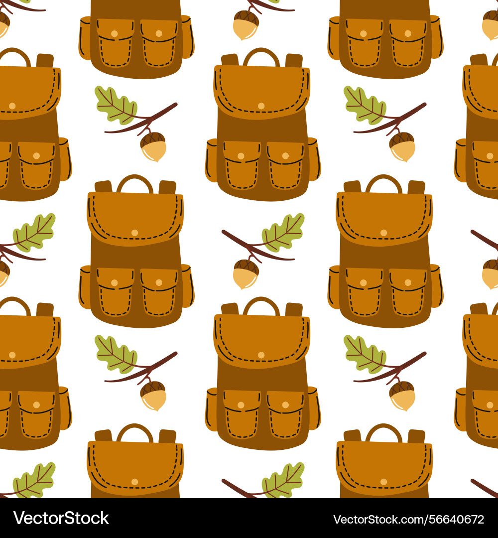 Backpacks with acorns and leaves create Vector Image