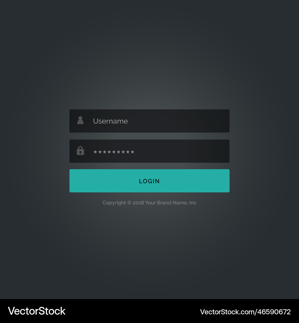 Dark login form template design with username vector image