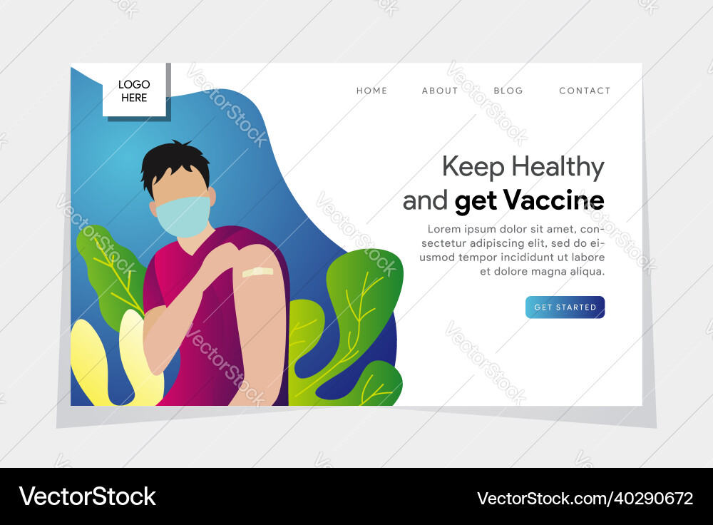 Flat design men using mask and get vaccine web vector image