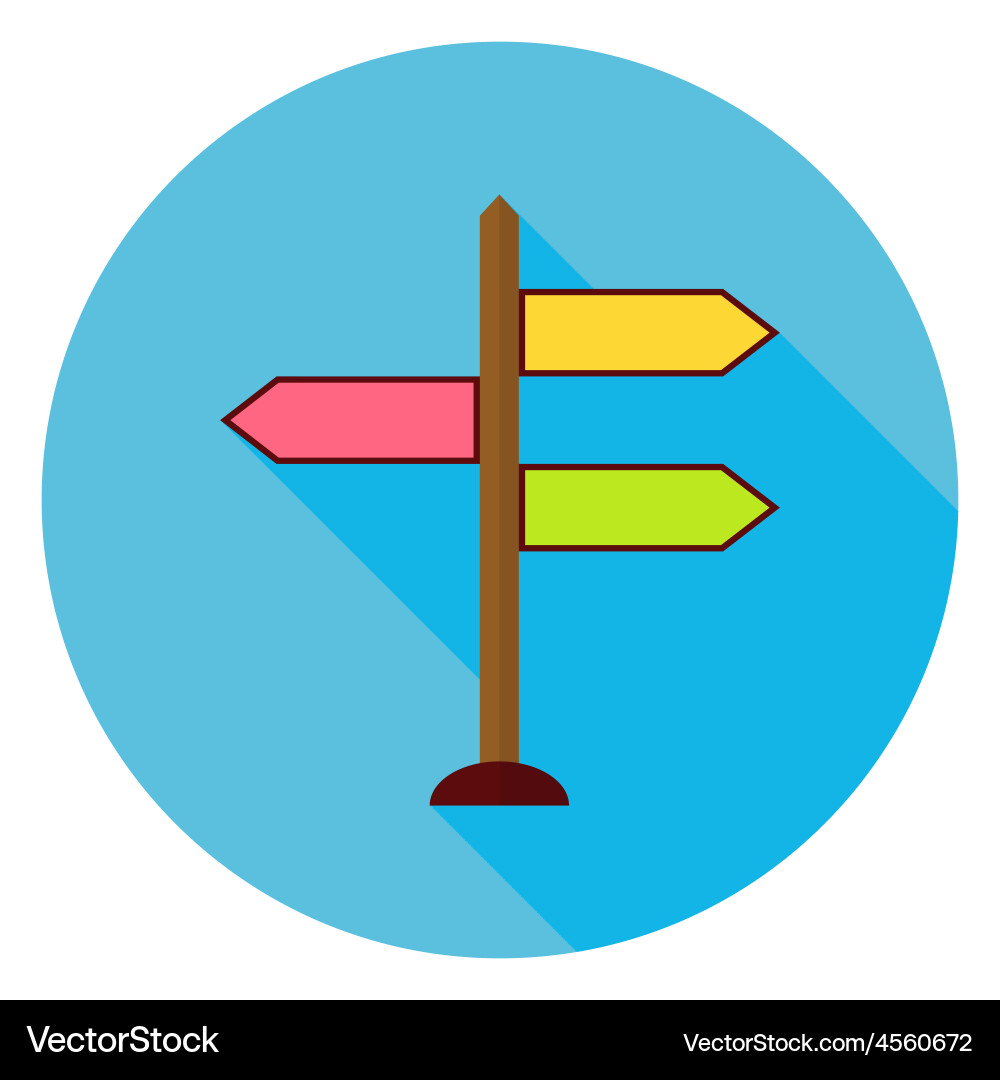 Flat direction pointer circle icon with long vector image