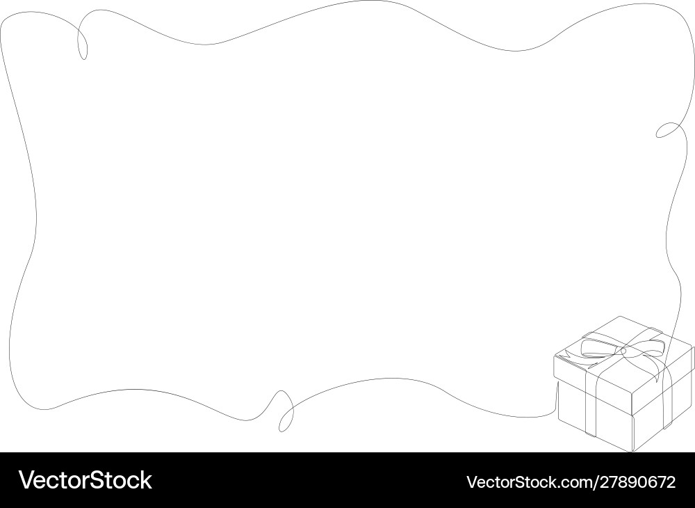 Frame with a gift box in corner continuous line Vector Image