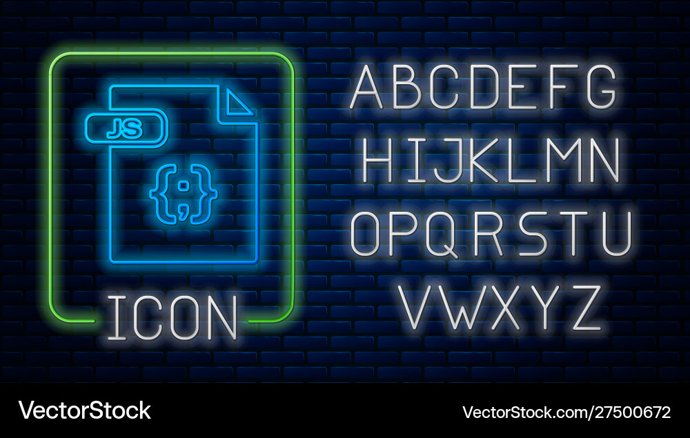 Glowing neon js file document download button Glowing neon js file document download button Vector Image