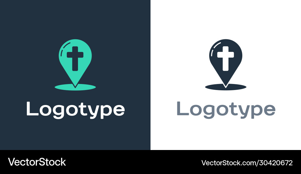 Logotype map pointer with christian cross icon Logotype map pointer with christian cross icon vector image