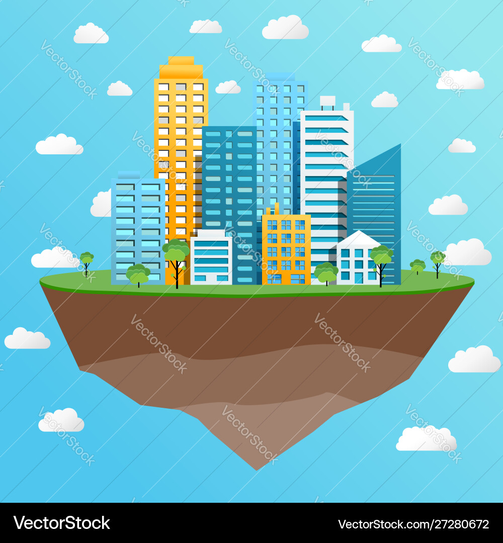 Modern city on flying island concept Modern city on flying island concept vector image