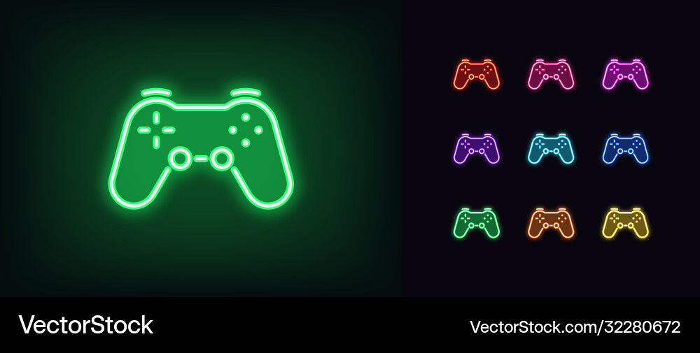 Neon game controller icon joystick sign Neon game controller icon joystick sign Vector Image