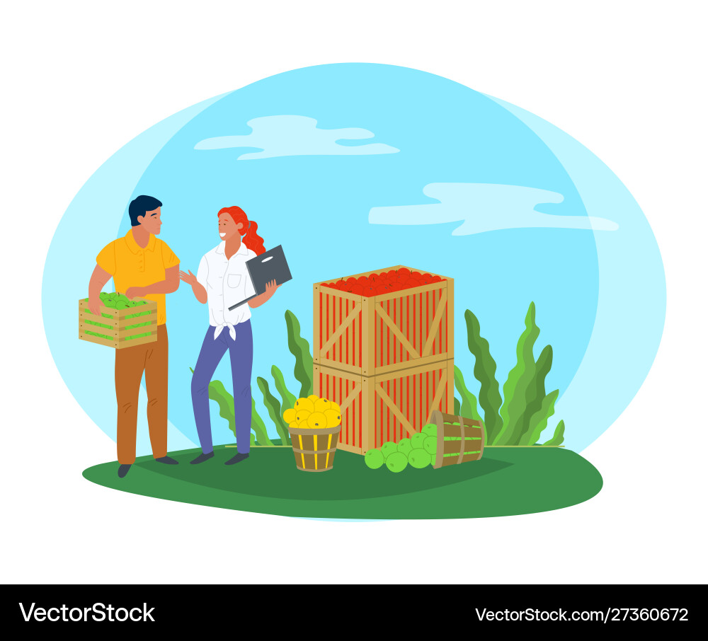 Picking apples in container local fruit Picking apples in container local fruit vector image