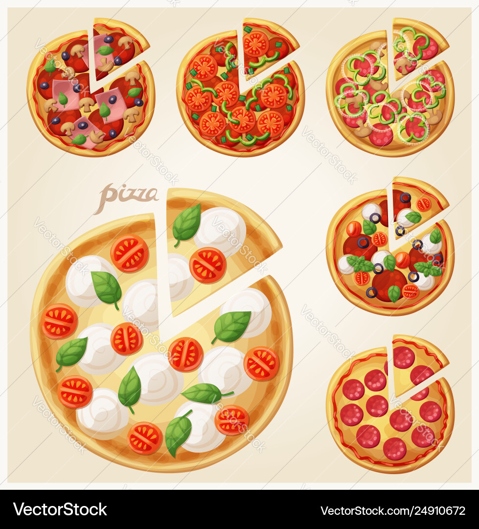 Pizza Top-Ansicht Set italienisch mit Scheiben Pizza Top-Ansicht Set italienisch mit Scheiben vektorbild