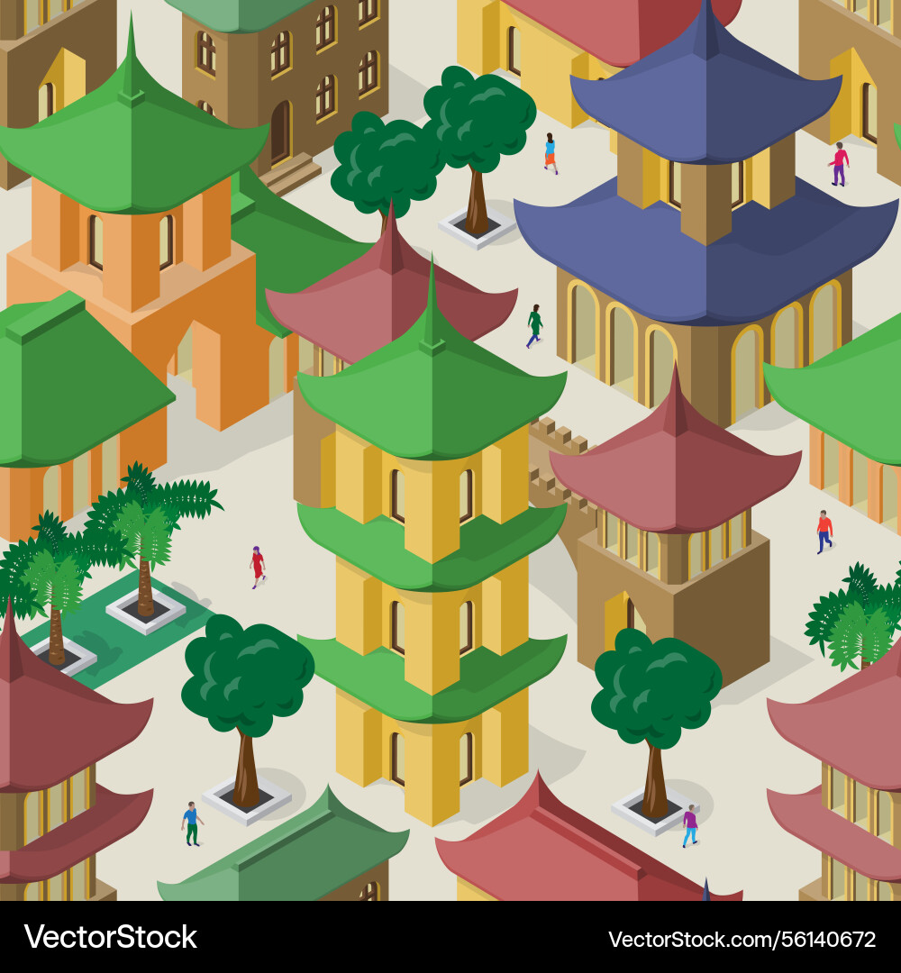 Seamless pattern with buildings in isometric view vector image