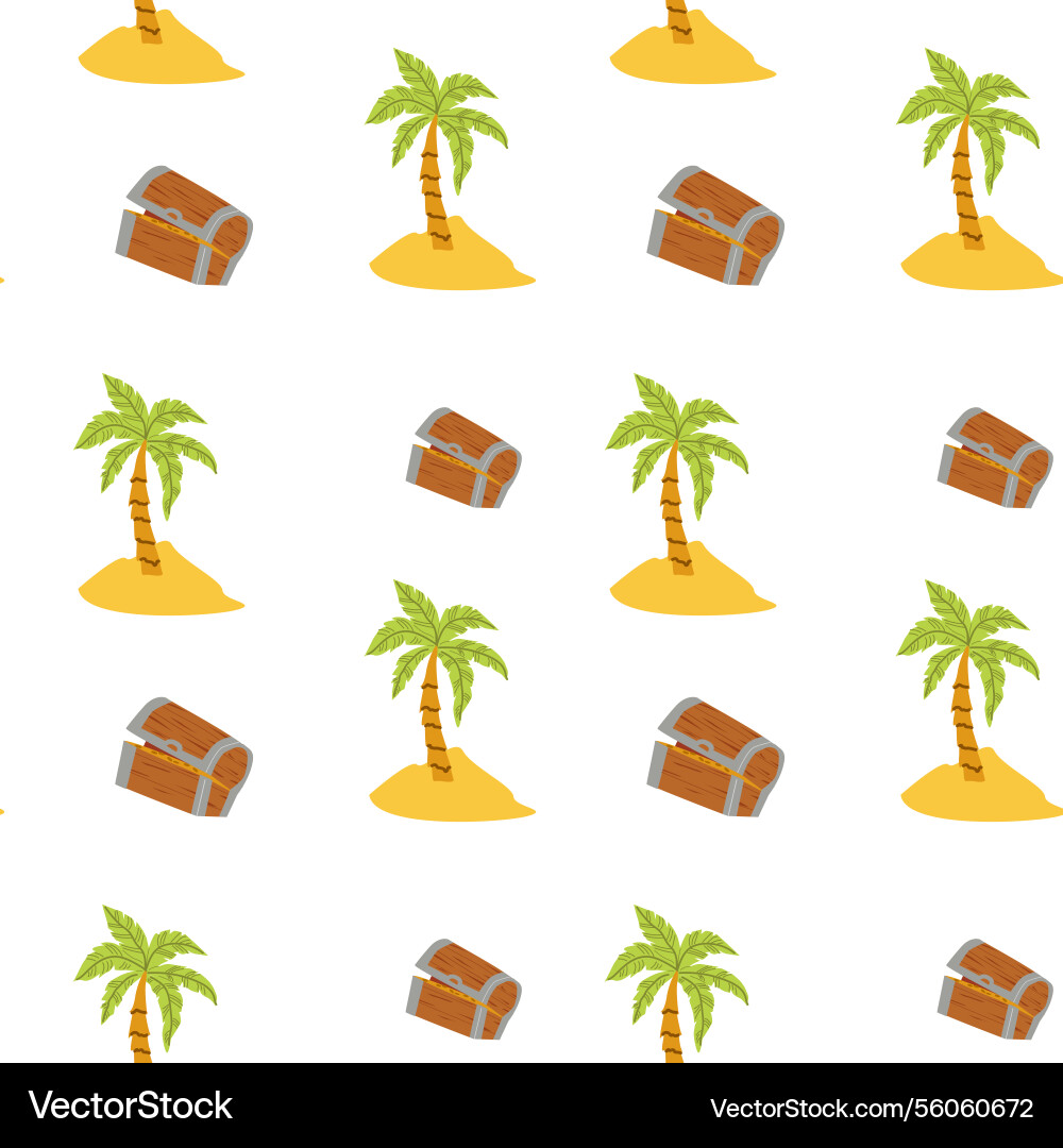 Seamless pattern with palm trees and treasure vector image