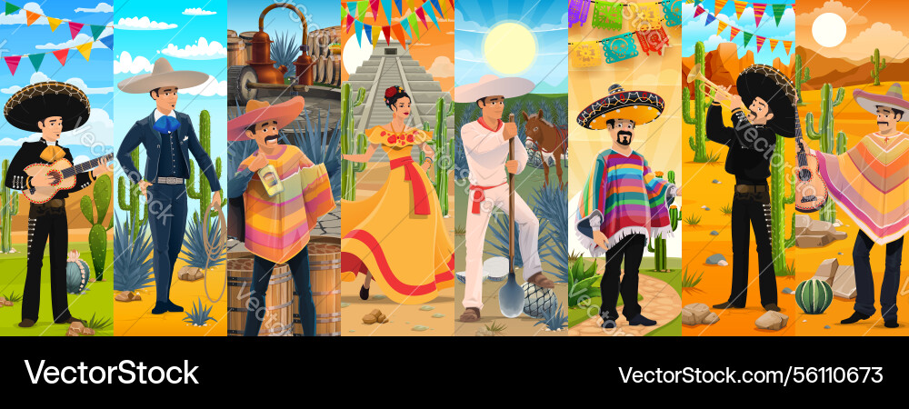 Cartoon mexikanische Charaktere Collage latin Kultur Cartoon mexikanische Charaktere Collage latin Kultur vektorbild