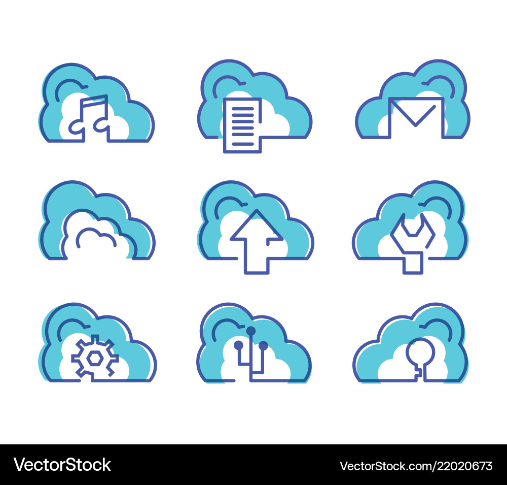 Cloud computing network set icons vector image