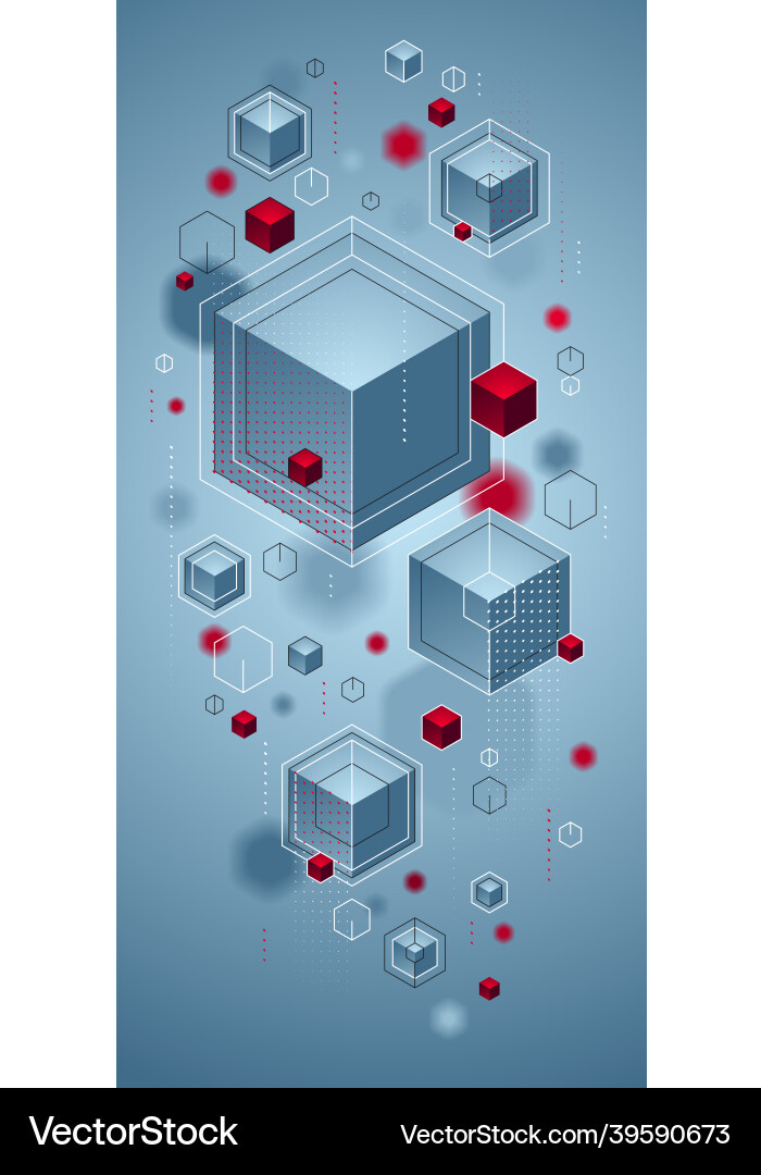 Cubes cluster with red and blue elements lines Cubes cluster with red and blue elements lines vector image