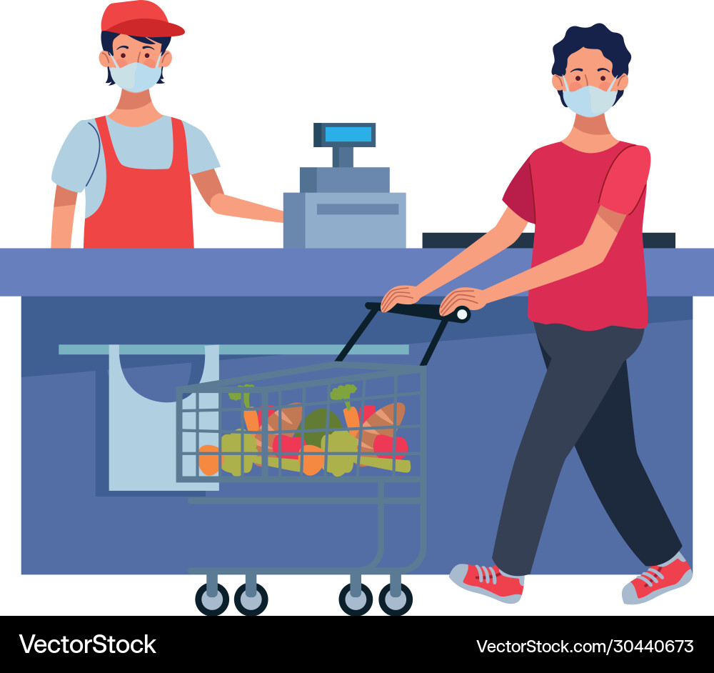 Man using face mask with salesman characters Vector Image