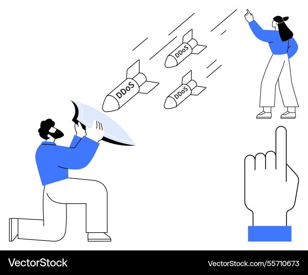 Man using shield to block ddos attacks as woman Man using shield to block ddos attacks as woman vector image