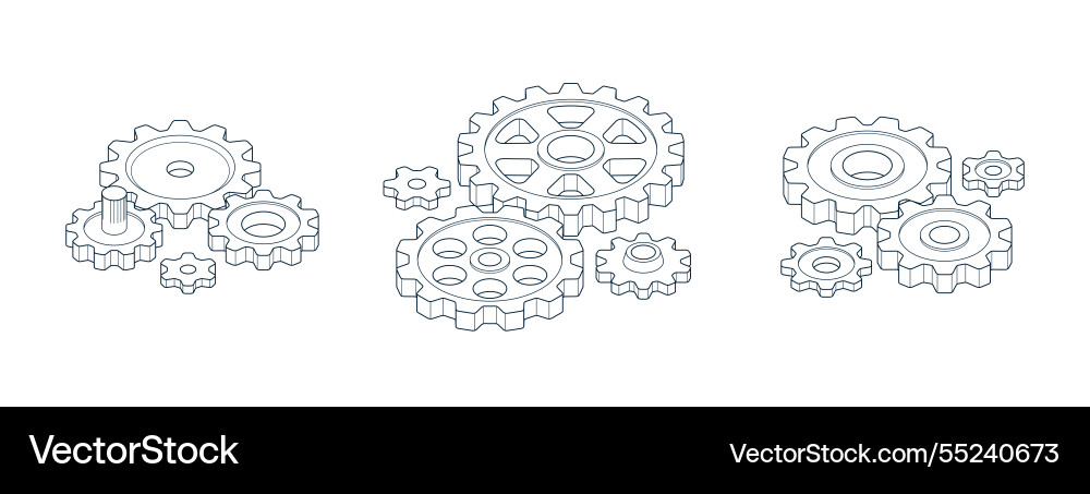 Mechanical engineering concept set gears and cogs vector image